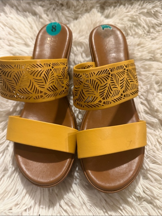 Italian Shoemakers Shoes - Italian Shoemakers Yellow Laser-Cut Slide Sandals